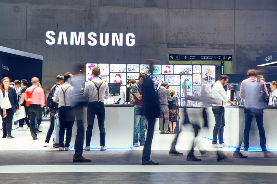 Samsung display in a modern building.