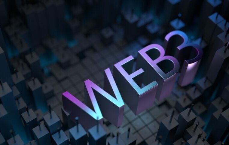 WEB3 letters on dark futuristic cubes.