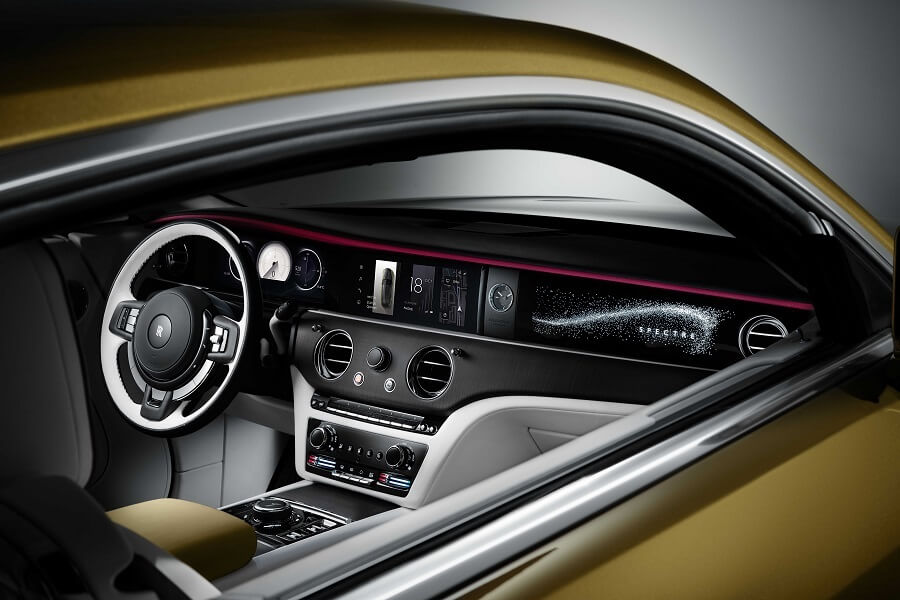 Rolls-Royce Spectre dashboard displaying digital animation.