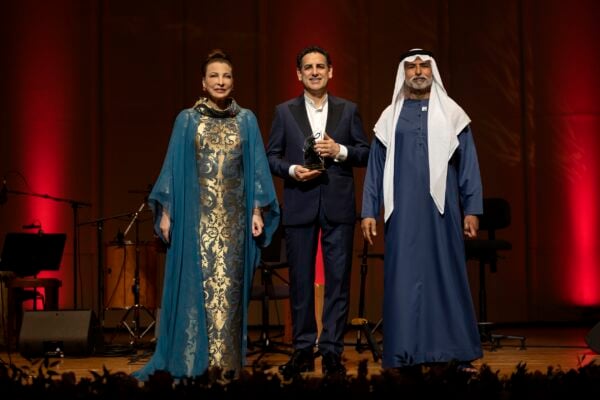 H.E. Sheikh Nahayan bin Mubarak Al Nahayan and H.E. Huda Alkhamis-Kanoo with Juan Diego Flórez