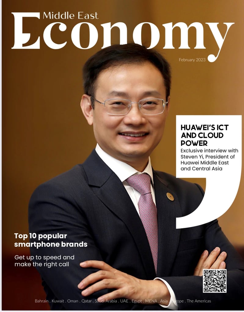 Man in a suit on the cover of "Middle East Economy" magazine.