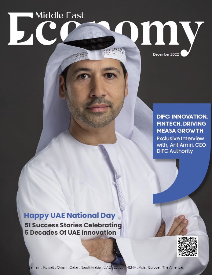 Man in traditional Middle Eastern attire on Middle East Economy magazine cover.