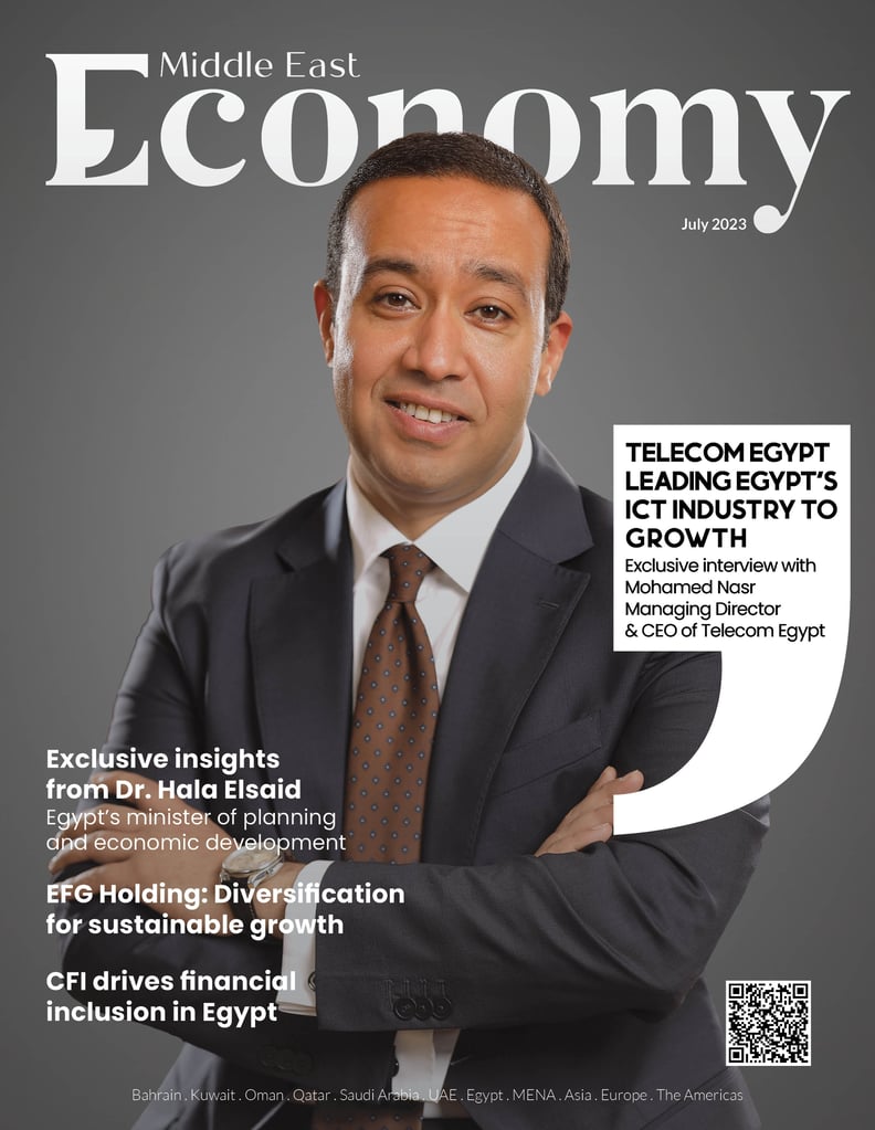 Magazine cover featuring a suited man on Middle East economy.