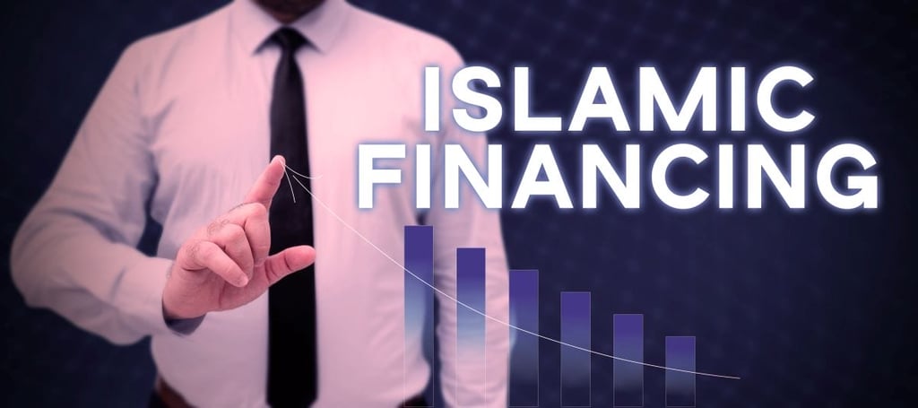 Businessman interacting with declining "ISLAMIC FINANCING" graph.