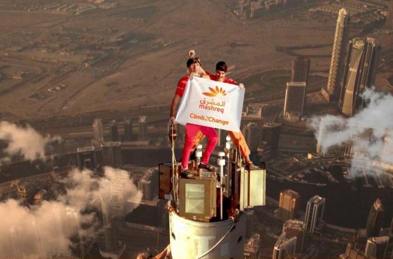 Ahead of COP28: Mashreq's Climb2Change initiative features historic dual ascent of Burj Khalifa