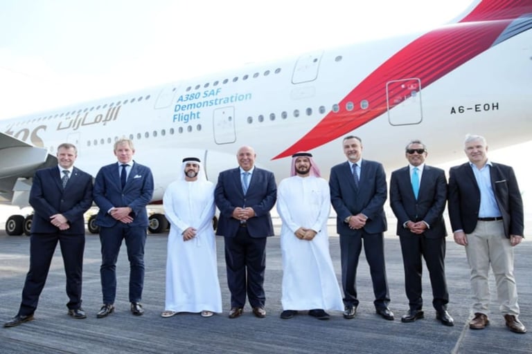 باستخدام وقود الطيران المستدام.. طيران الإمارات أول ناقلة جوية في العالم تشغل رحلة تجريبية لطائرة الإيرباص A380
