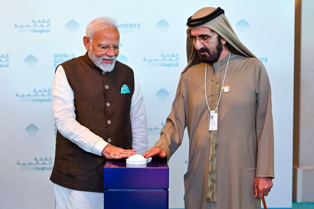 Sheikh Mohammed bin Rashid Al Maktoum and Narendra Modi lay the foundation stone of the project.