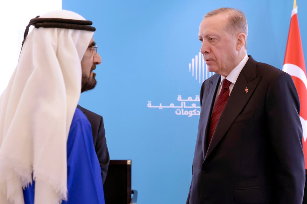 Recep Tayyip Erdogan with Sheikh Mohammed bin Rashid Al Maktoum at WGS 2024 in Dubai.