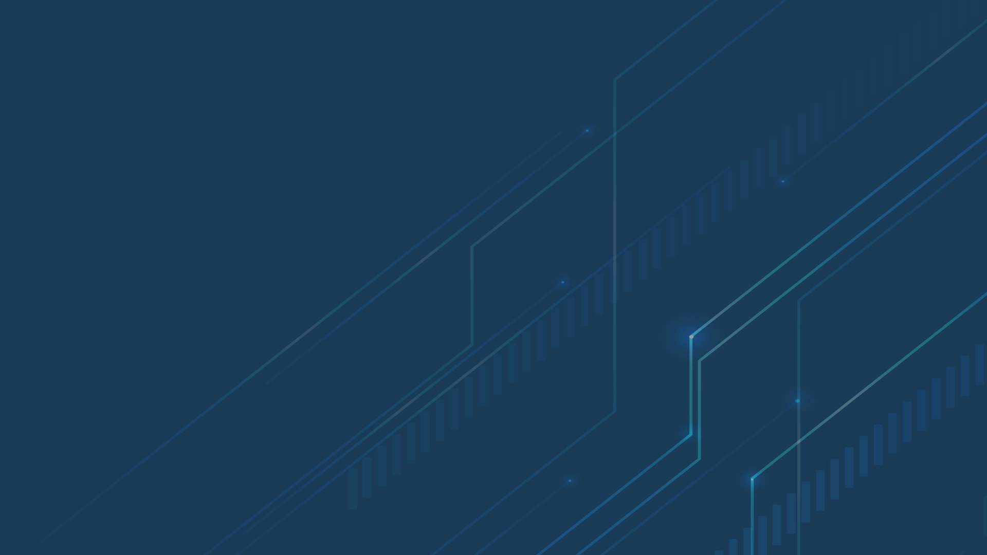 Glowing blue geometric lines on a dark background.