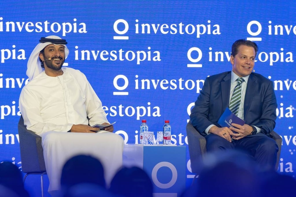 Abdullah bin Touq Al Marri, Minister of Economy and Chairman of Investopia with Anthony Scaramucci, Founder & Managing Partner of SkyBridge Capital