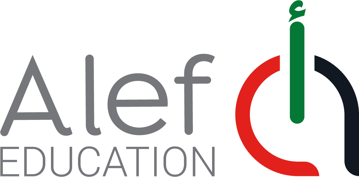 Alef EDUCATION logo with curved lines in UAE colors.