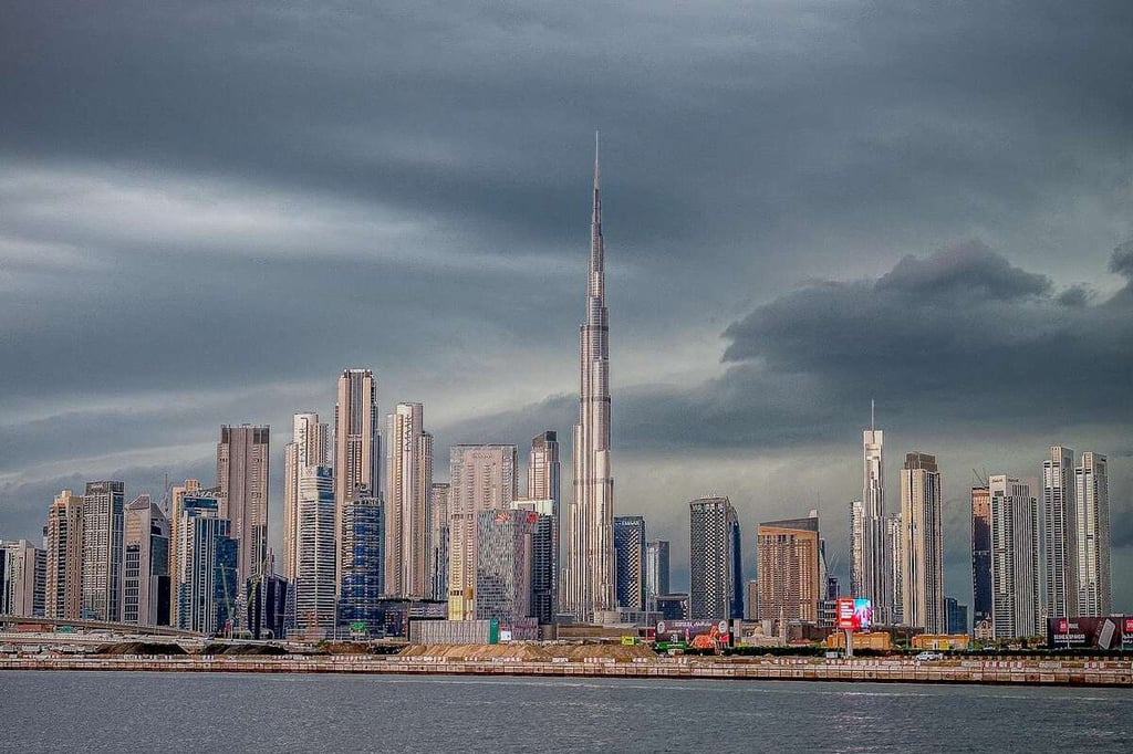 Dubai's Birj Khalifa during Tuesday's heavy rain.