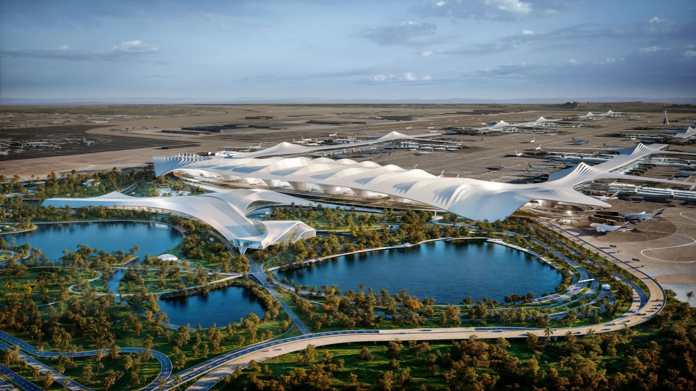 A bird's eye view of the new terminal at Al Maktoum airport