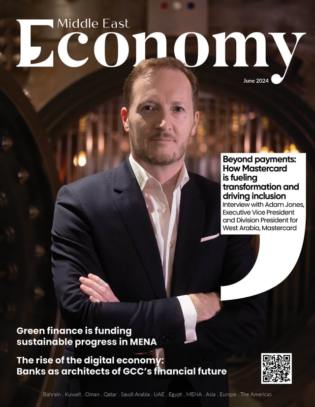 Man in suit on magazine cover discussing Mastercard’s role in MENA region.