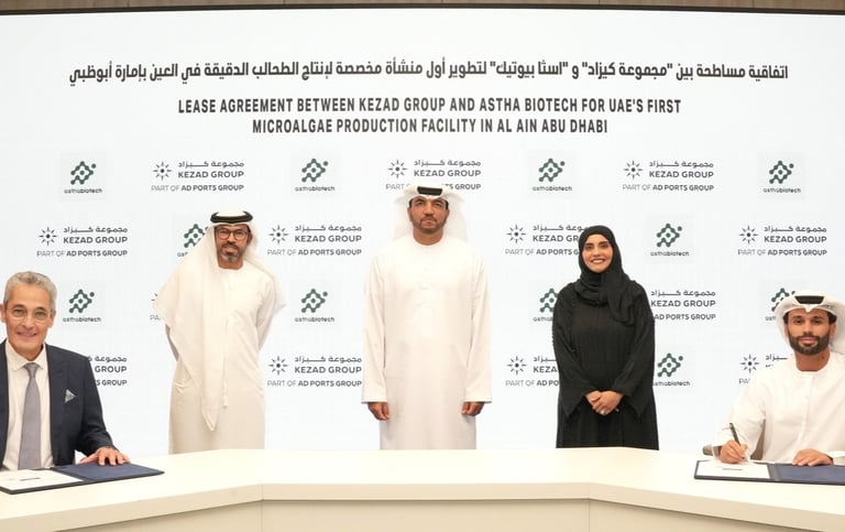 Abu Dhabi's KEZAD, Astha Biotech sign lease agreement for $12 million microalgae plant in the emirate