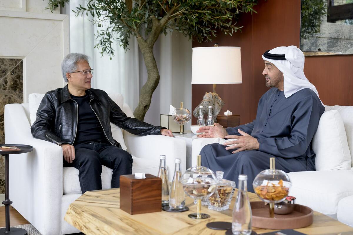 President His Highness Sheikh Mohamed bin Zayed Al Nahyan with Nvidia CEO Jensen Huang