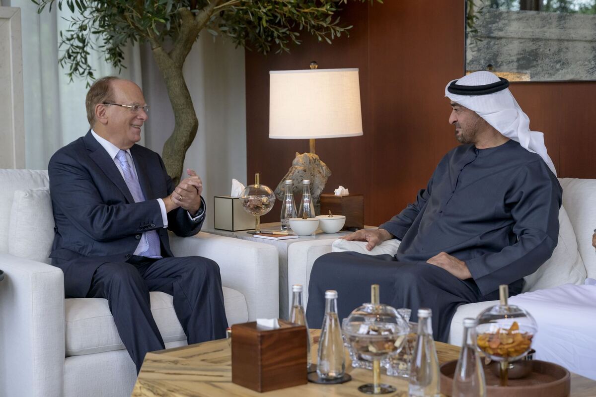 President His Highness Sheikh Mohamed bin Zayed Al Nahyan with BlackRock CEO Larry Fink