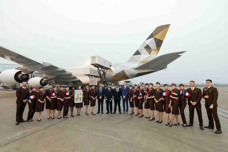 Etihad Airways' Airbus A380 returns to Paris