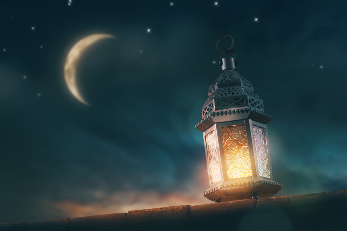 Ramadan lantern under crescent moon